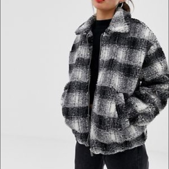 plaid teddy coat